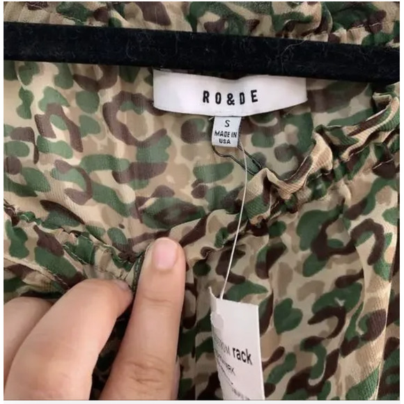 RO & DE Blouse Womens Small Green Camo One Shoulder Long Sleeve Top Made USA - Picture 4 of 7